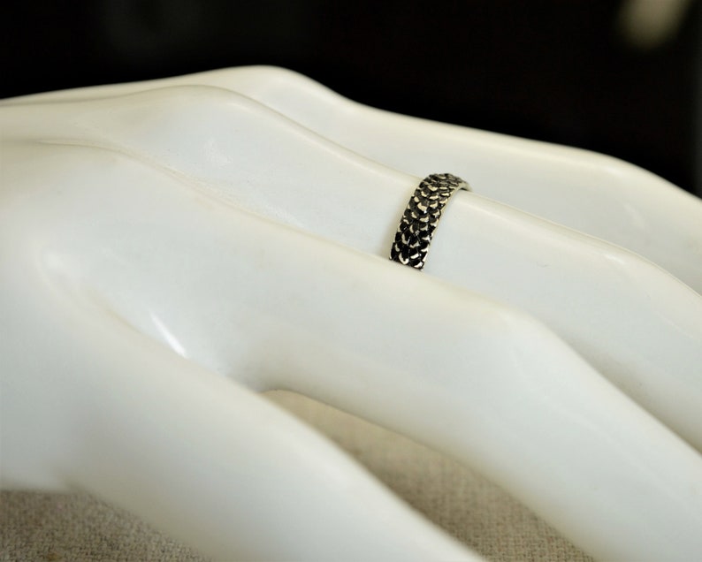 Black Snake Scale Ring, Sterling Ring, Black Dragon Scale Ring, Black Dragon Ring, Black Snake Ring, Black Snake Skin Ring, Silver band BOHO image 5