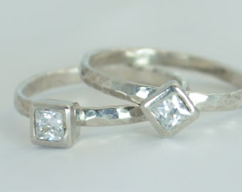 Square CZ Diamond Ring, Diamond, 14k White Gold Ring, April's Birthstone Ring, Square Stone Mothers Ring, Square Stone Ring, Diamond Ring