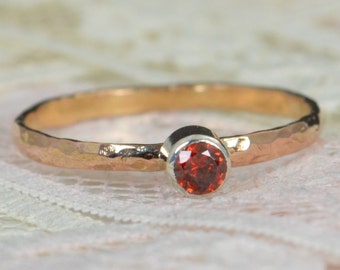 Garnet Engagement Ring, 14k Rose Gold, Garnet Wedding Ring Set, Rustic Wedding Ring Set, January Birthstone, Solid 14k Garnet Ring