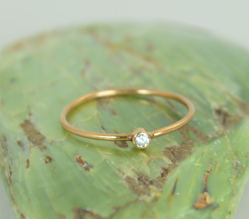 Tiny CZ Diamond Ring, Solid Rose Gold Diamond Stacking Ring, Solid 14k Gold Diamond Ring, Diamond Mothers Ring, April Birthstone, Diamond image 1