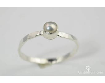 Small Silver Pearl Ring, Pure Pearl Ring, Mothers Ring, Pearl Jewelry, Natural Pearl, June Birthstone Ring, White Pearl Ring