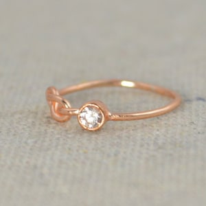 CZ Diamond Infinity Ring, Rose Gold Filled, Diamond Ring, Solitaire, Stackable Rings, Mother's Ring, Rose Gold Ring, Rose Gold Knot Ring image 1