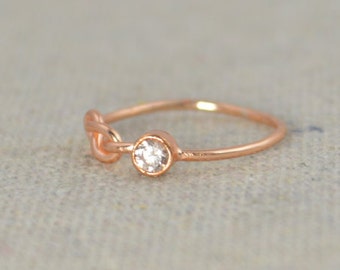 CZ Diamond Infinity Ring, Rose Gold Filled, Diamond Ring, Solitaire, Stackable Rings, Mother's Ring, Rose Gold Ring, Rose Gold Knot Ring