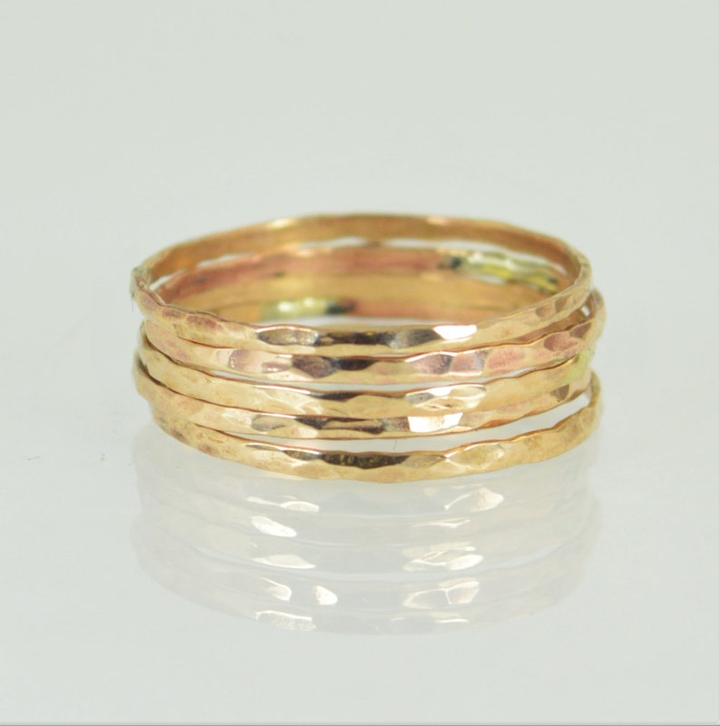 Super Thin Bronze Stacking Rings Hammered Bronze Ring Etsy