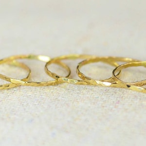 Set of 5 Super Thin 14k Gold Stackable Rings, 14k Gold Filled, Stacking Rings, Simple Gold Ring, Hammered Gold Rings, Dainty Gold Ring image 3