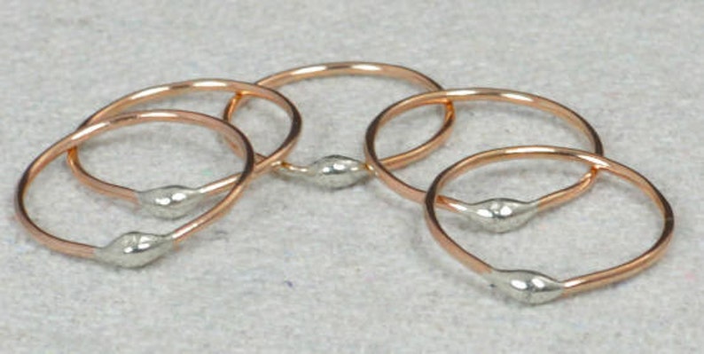 Rose Gold and Silver Dew Drop Rings, Stacking Rings, Bimetal Rings, Silver Rings, Hippie Ring, Dew Drop Rings, Unique Gold Rings, Alari image 3