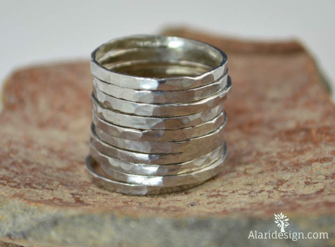 Set of 5 .999 Pure Silver Stackable Rings Fine Silver Stack Etsy