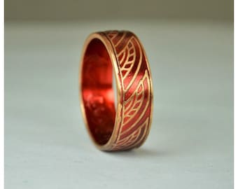 Red Thai Coin Ring, Wave Ring, Ray Ring, Thailand Coin ring, Coin Art, Thai Art, Thailand art, Red Ring, Bronze Ring, Coin Ring, Bronze
