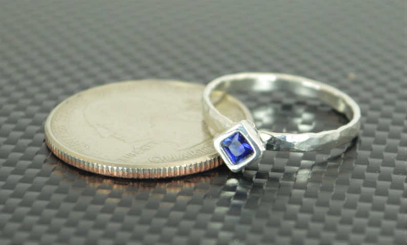 Square Sapphire Ring, Sapphire Solitaire, Sapphire Silver Ring, September Birthstone Ring, Square Stone Mothers Ring, Square Stone Ring image 3