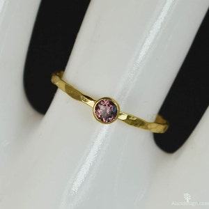 Dainty Solid 14k Gold Alexandrite Ring, 3mm gold solitaire, solitaire ring, real gold, June Birthstone, Mothers RIng, Solid gold band, gold image 2