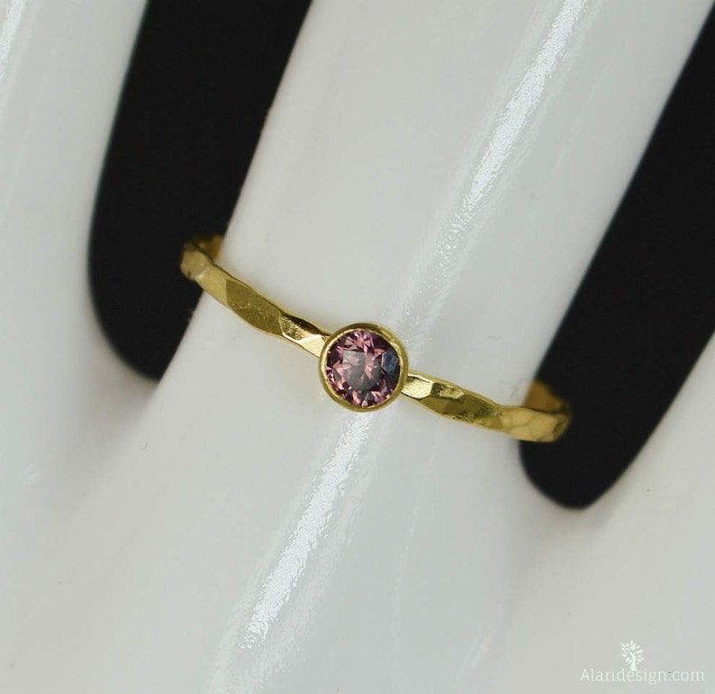 Dainty Solid 14k Gold Alexandrite Ring, 3mm gold solitaire, solitaire ring, real gold, June Birthstone, Mothers RIng, Solid gold band, gold image 2