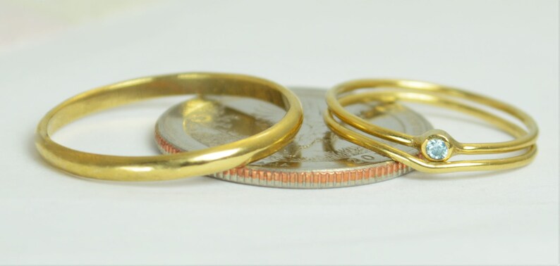 Tiny Aquamarine Ring Set, Solid 14k Gold Wedding Set, Aquamarine Stacking Ring, Solid Gold Aquamarine Ring, March Birthstone, Bridal Set image 4