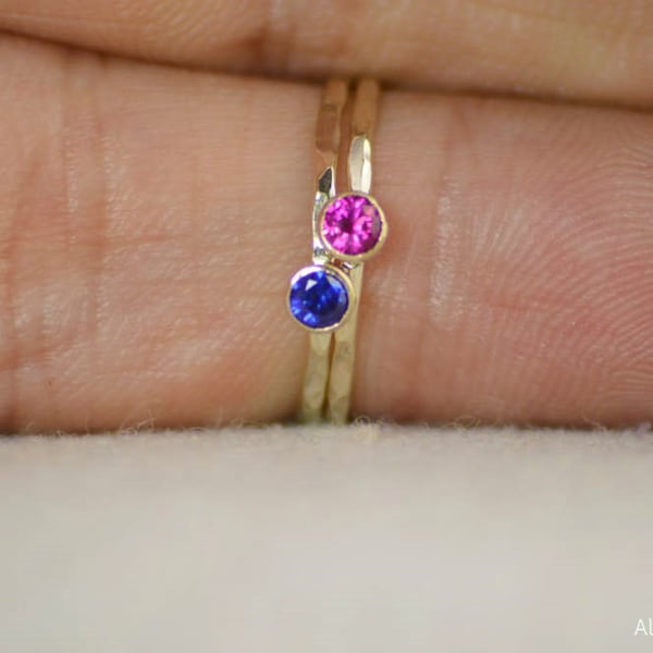 Dainty Gold Filled Topaz Ring Hammered Gold Stacking Rings image 1