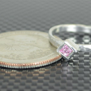 Square Pink Tourmaline Ring, Pink Tourmaline Solitaire, Pink Tourmaline Silver Ring, October Birthstone Ring, Square Stone Mothers Ring image 3