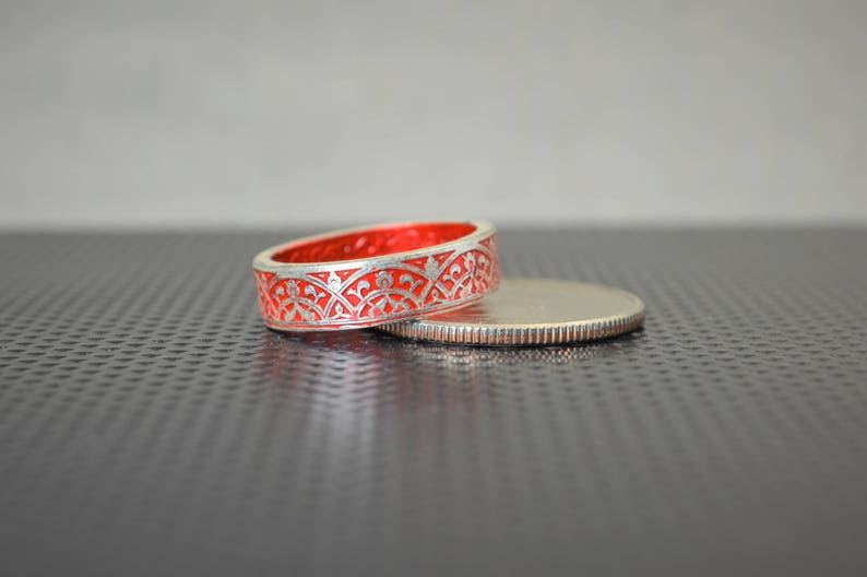 Moroccan Coin Ring, Red Coin Ring, Stained Glass Ring, Red Ring, Coin Art, Morocco, Silver Coin Ring, Moroccan Art, Boho Ring, Red image 5