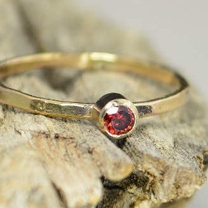 Solid 14k Gold Classic Garnet Ring,Gold Solitaire, Solitaire Ring, Solid Gold, January Birthstone, Mothers Ring, Solid Gold Band, Gold Ring image 1