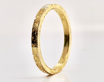 2mm Wide Raw Silk Finish Gold Ring 10k, 14k, 18k, or 22k, Solid Gold, 2mm Gold Band, Dainty Gold Ring, Real gold, minnimal wedding ring