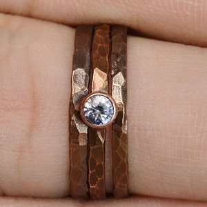 Bronze Copper CZ Diamond Ring, Classic Size, Stackable Rings, Mother's Ring, April Birthstone, Copper Jewelry, White Ring, Pure Copper, Band image 2