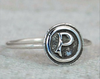 Bohemian, Letter P Ring, Silver P Ring, Initial Ring, Monogram Ring, Letter P, Stacking Initial Ring, Letter Ring, Sterling Silver, P Ring