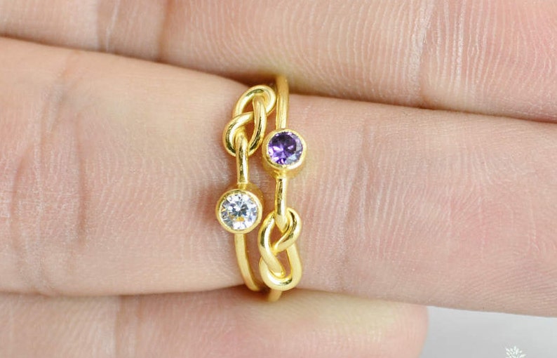 CZ Diamond Infinity Ring, Gold Filled Ring, Stackable Rings, Mother's Ring, April Birthstone Ring, Gold Infinity Ring, Gold Knot Ring image 2