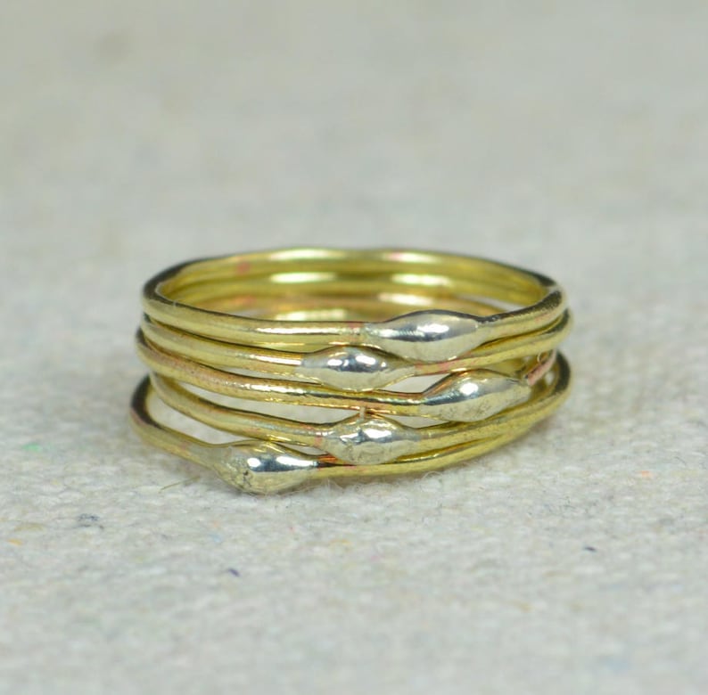 Unique Brass Stacking Rings, Bimetal Ring, Hippie Ring, Boho Rings, unique rings for her, Dew Drop Rings, Thin Ring, bohemian rings image 1