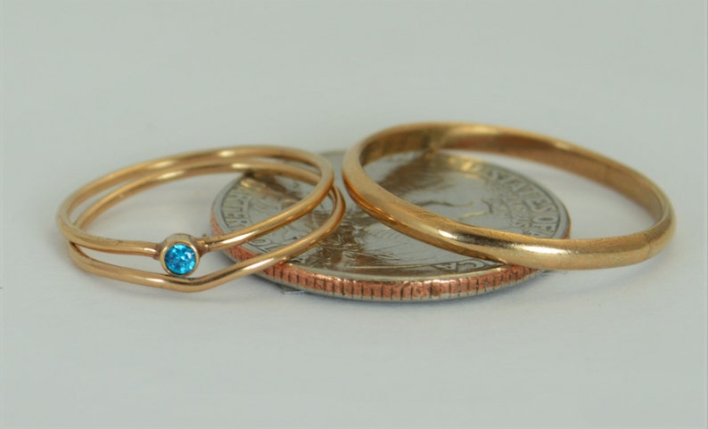 Tiny Blue Topaz Ring Set, Solid 14k Rose Gold Wedding Set, Stacking Ring, Solid 14k Gold Ring, December Birthstone, Bridal Set, Blue Topaz image 4