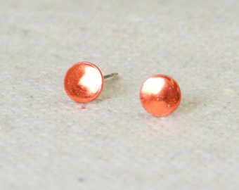 Orange Silver Circle Earrings, Sterling Silver Earrings, Silver Stud Earrings, Simple Silver Earrings, Orange Earring, Nano Ceramic Earring