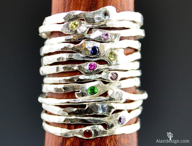 Grab 4-Thin Freeform Mother's Rings, Birthstone Ring, Stacking Rings, Silver Birthstone Rings, Mother's Gemstone Ring, Pure Silver Rings image 3