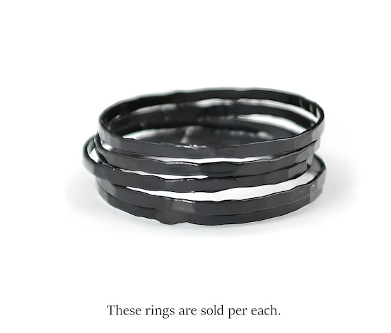 Super Thin Black Silver Stackable Rings Black Ring Stack Rings Black Stacking Rings Black Jewelry Thin Black Ring Gothic Ring black Etsy Canada