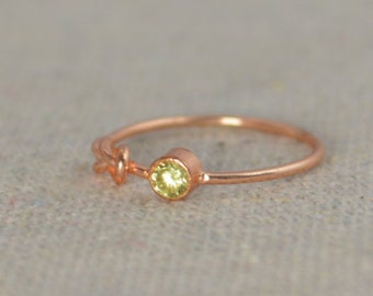 Peridot Infinity Ring, Rose Gold Filled Ring, Stackable Rings, Mother's Ring, August Birthstone Ring, Rose Gold Ring, Rose Gold Knot Ring