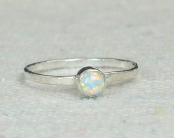 Small Silver Opal Ring, Sterling Opal Ring, White Opal Ring, Mothers Ring, Opal Jewelry, Stacking Ring, October Birthstone Ring