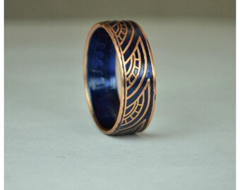 Blue Thai Coin Ring, Wave Ring, Ray Ring, Thailand Coin ring, Coin Art, Thai Art, Thailand art, Blue Ring, Bronze Ring, Coin Ring, Bronze