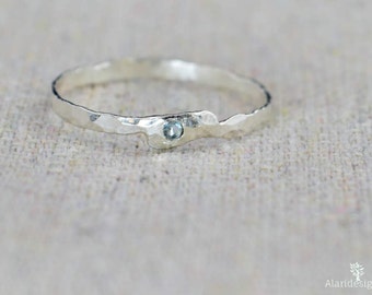 Freeform Aquamarine Ring, Sterling Silver, Asymmetrical Ring, Stacking Rings, Mother's Ring, Birthstone Rings, Stack Ring, Aquamarine Ring