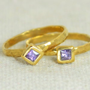 Square Amethyst Ring, Amethyst Solitaire, Gold Filled Amethyst Ring, February Birthstone, Square Stone Mothers Ring, Gold Square Stone Ring image 3