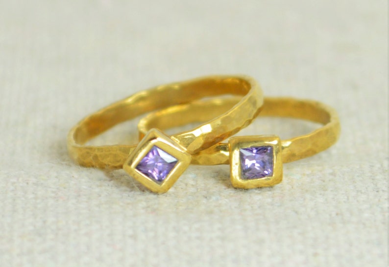 Square Amethyst Ring, Amethyst Solitaire, Gold Filled Amethyst Ring, February Birthstone, Square Stone Mothers Ring, Gold Square Stone Ring image 3