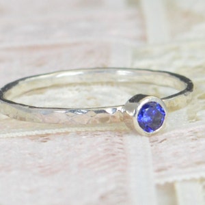 Sapphire Engagement Ring, Sterling Silver, Sapphire Wedding Ring Set, Rustic Wedding Ring Set, September Birthstone, Sterling Silver Ring