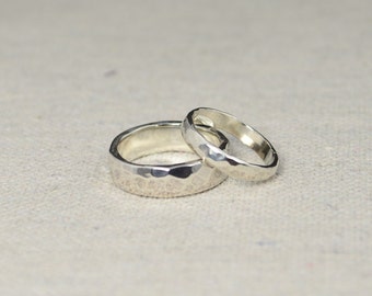 Hammered Silver Wedding Bands, Rustic Wedding Rings, Wedding Ring Set, Sterling Silver, Inside Ring Engraving Included, Inexpensive Bands