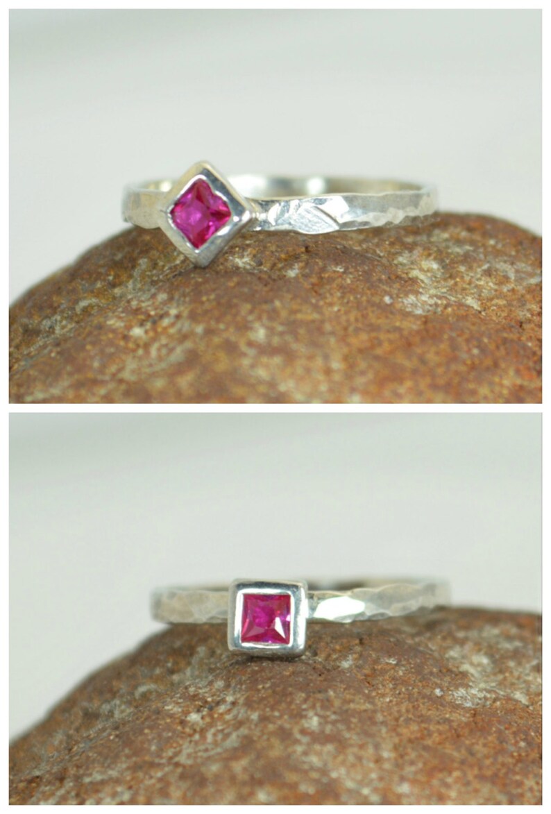 Square Ruby Ring, Ruby White Gold Ring, July's Birthstone Ring, Square Stone Mothers Ring, Square Stone Ring, Ruby Ring, White Gold Ring image 1