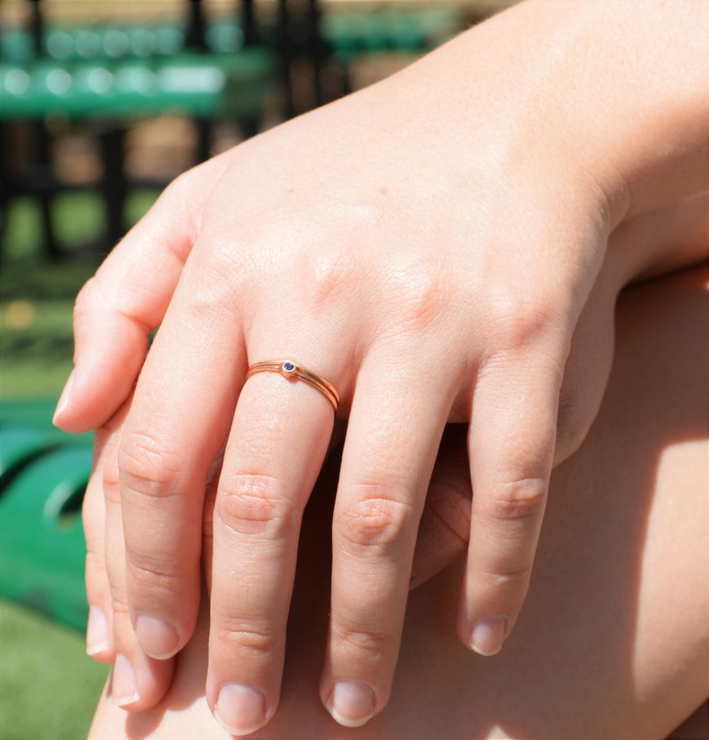 Tiny Sapphire Ring, Sapphire Stacking Ring, Solid 14k Rose Gold Sapphire Ring, Sapphire Mothers Ring, September Birthstone, Sapphire Ring image 2