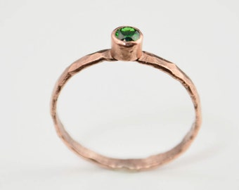 Copper Emerald Ring, Classic Size, Stackable Rings, Mother's Ring,  May Birthstone, Copper Jewelry, Emerald Ring, Hammered Copper Ring