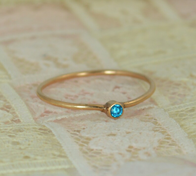 Tiny Blue Topaz Ring Set, Solid 14k Rose Gold Wedding Set, Stacking Ring, Solid 14k Gold Ring, December Birthstone, Bridal Set, Blue Topaz image 2