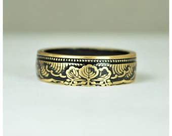 Japanese Coin Ring, Black Ring, Wave Ring, Japanese Art, Brass Ring, Black band. unique ring, bohemian ring, Art nouveau, 21st anniversary