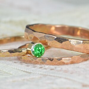 Emerald Engagement Ring, 14k Rose Gold, Emerald Wedding Ring Set, Rustic Wedding Ring Set, May Birthstone, Solid 14k Emerald Ring image 3