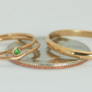 Tiny Emerald Ring Set Solid 14k Rose Gold Wedding Set image 4