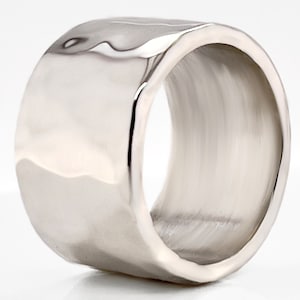 13mm Wide Solid Sterling Silver Hammered Wedding Band Wide image 1