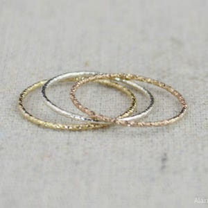 Thin Round Faceted Ring Set, Sterling Silver, 14k Gold Fill, 14k Rose Gold Fill, Dainty Ring Set, Minimal ring set, Stacking Ring Set image 2
