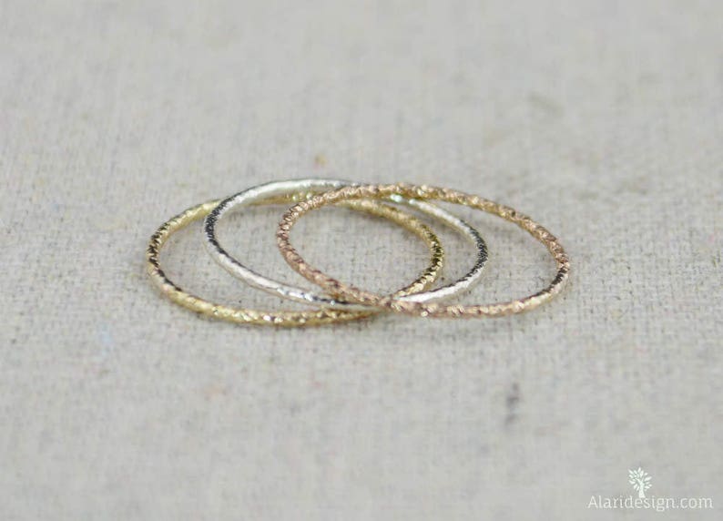 Thin Round Faceted Ring Set, Sterling Silver, 14k Gold Fill, 14k Rose Gold Fill, Dainty Ring Set, Minimal ring set, Stacking Ring Set image 2