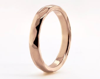 3mm Wide Solid Rose Gold Hammered Wedding Band, Choose 10k, 14k, or 18k Rose Gold, Rustic Wedding Ring, Heavy Rose Gold Ring, Free Engraving