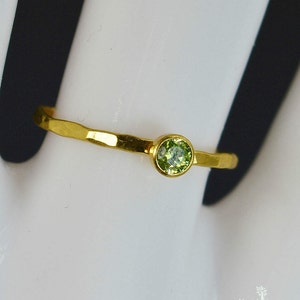 Dainty Solid 14k Gold Peridot Ring, 3mm gold solitaire, solitaire ring, real gold, August Birthstone, Mothers RIng, Solid gold band, gold image 2