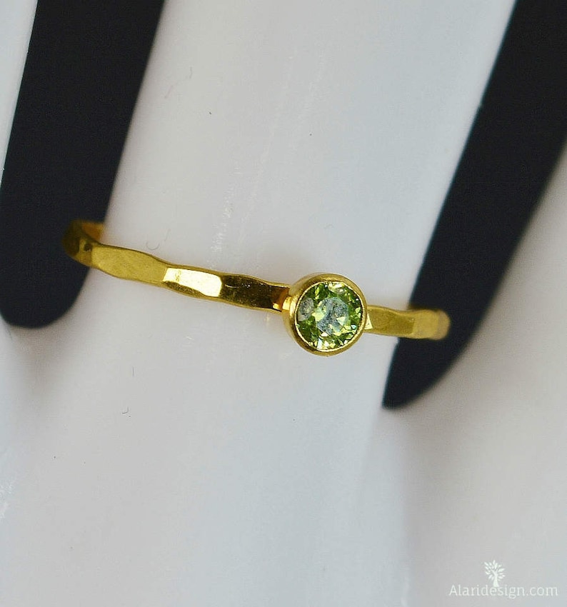 Dainty Solid 14k Gold Peridot Ring, 3mm gold solitaire, solitaire ring, real gold, August Birthstone, Mothers RIng, Solid gold band, gold image 2